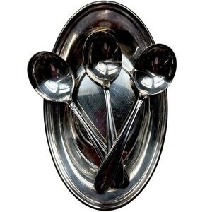 Wm A Rogers Silverplate Serving Tray w Spoons Set Oval Platter Vintage Decor